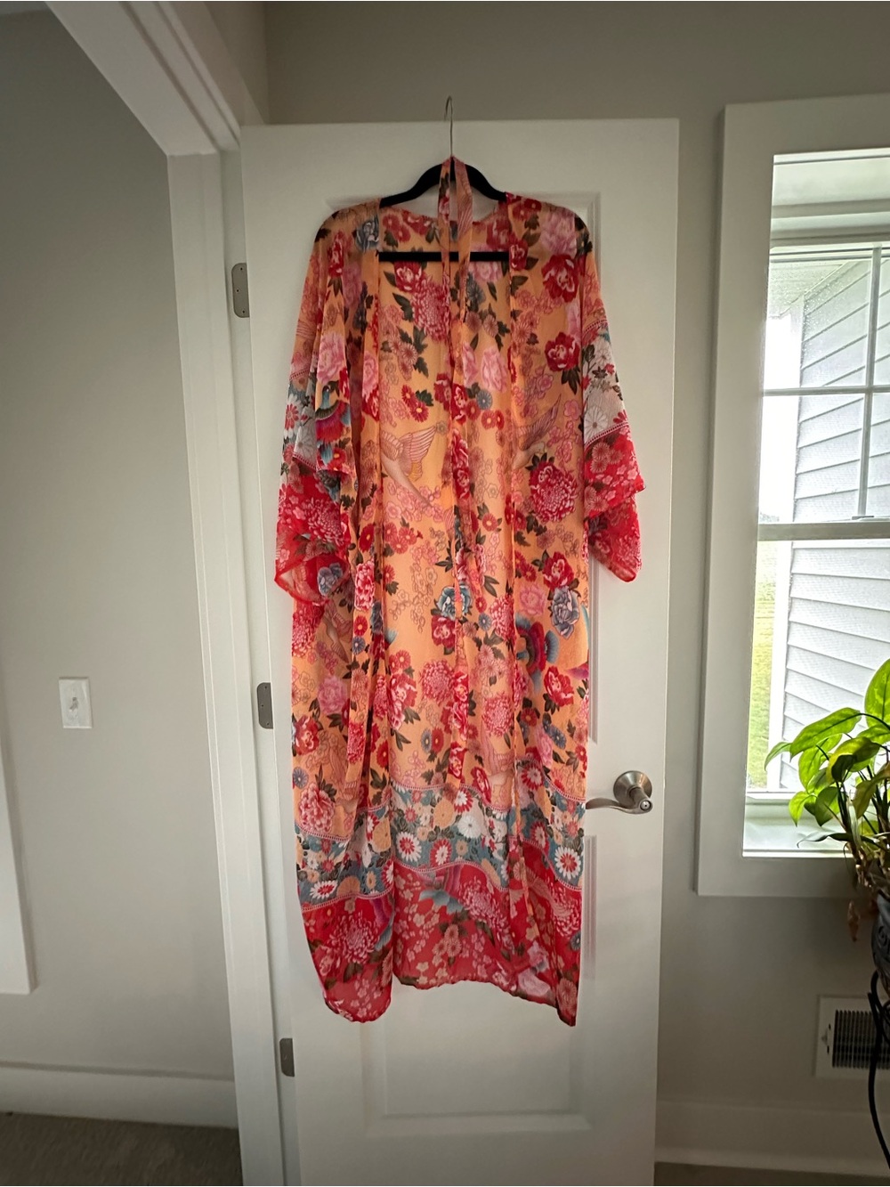 Floral Peach Kimono with Pink and Blue Accents - Brand